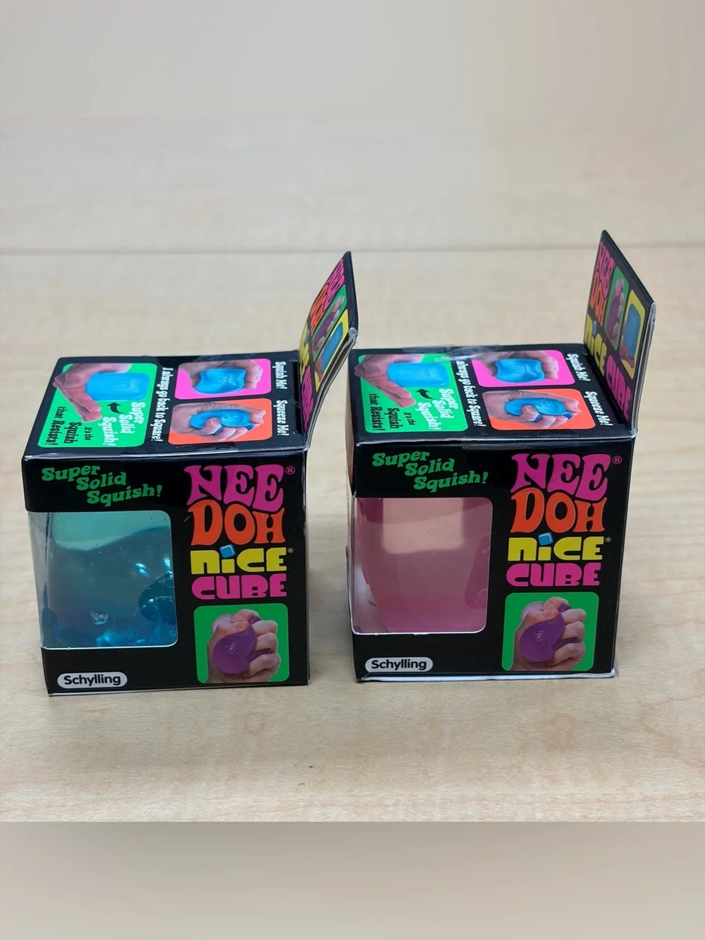 Lot of 2: Needoh Nice Cubes Super Solid Squish! Blue/Pink Squishy Fidget Toy New